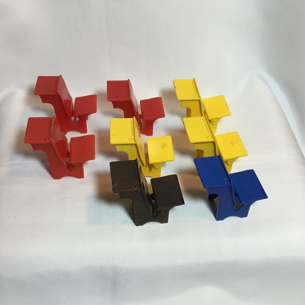 8 Piece Vintage A Renwal Doll House School House Desk #33 Red, Blue, Yellow, Brn